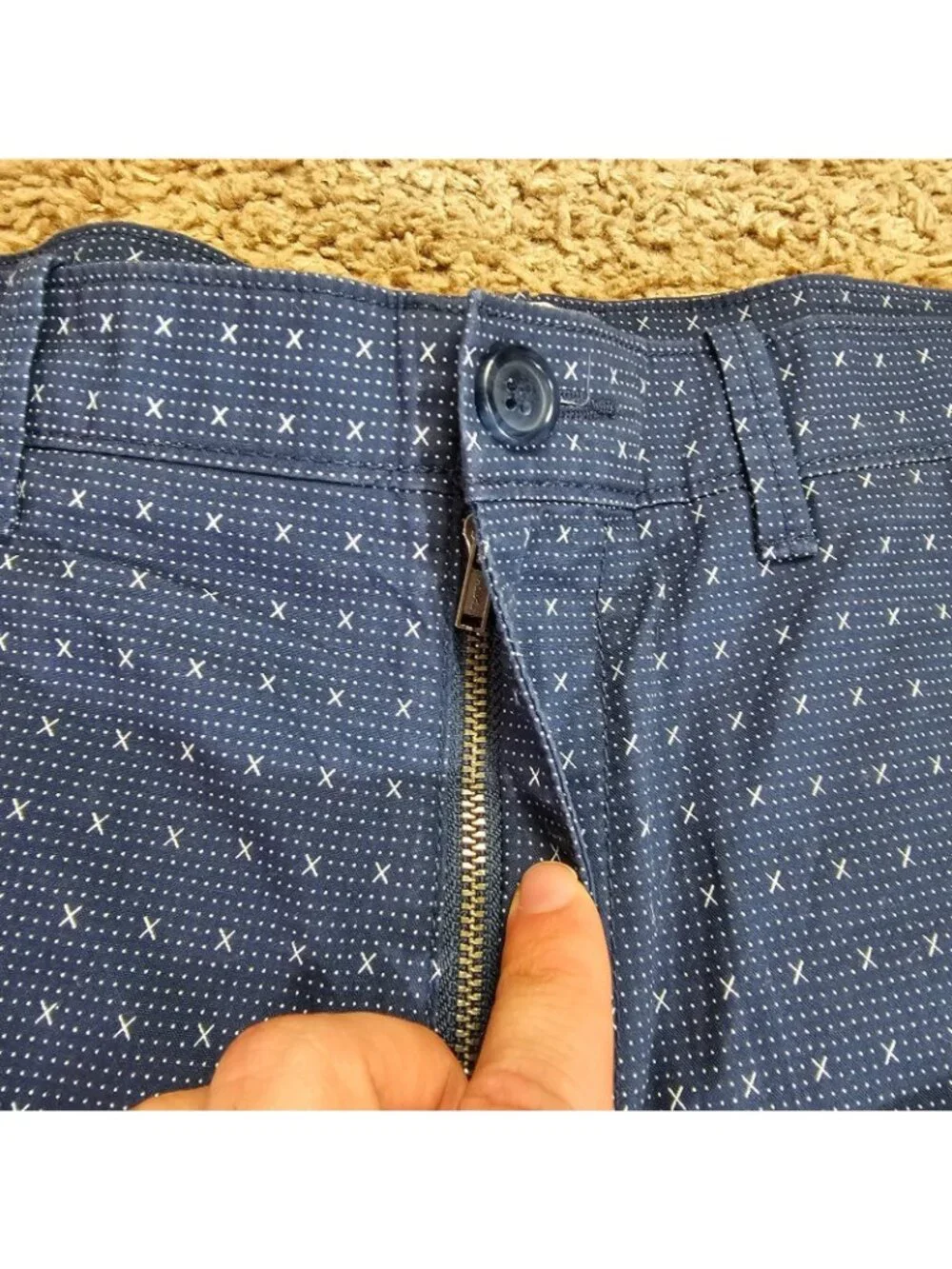 Penguin Chino Shorts Mens 32 Blue Geometric Micro Print Flat Front Casual Golf